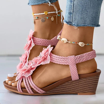CD | Sandale wedge cu ornamente florale