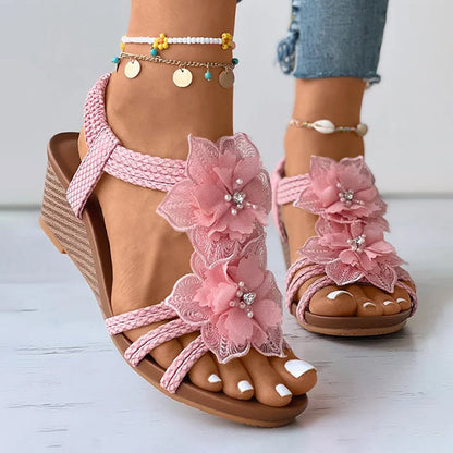 CD | Sandale wedge cu ornamente florale