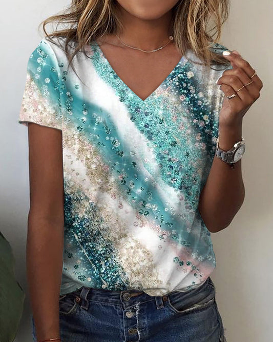 CD | Tricou cu decolteu în V și imprimare gradient color