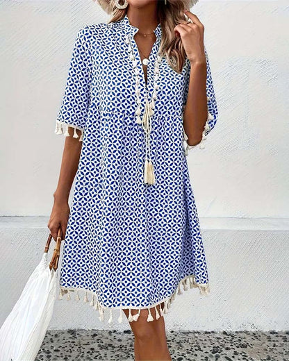 CD | Tania - Rochie mini cu mânecă scurtă groovy albastru