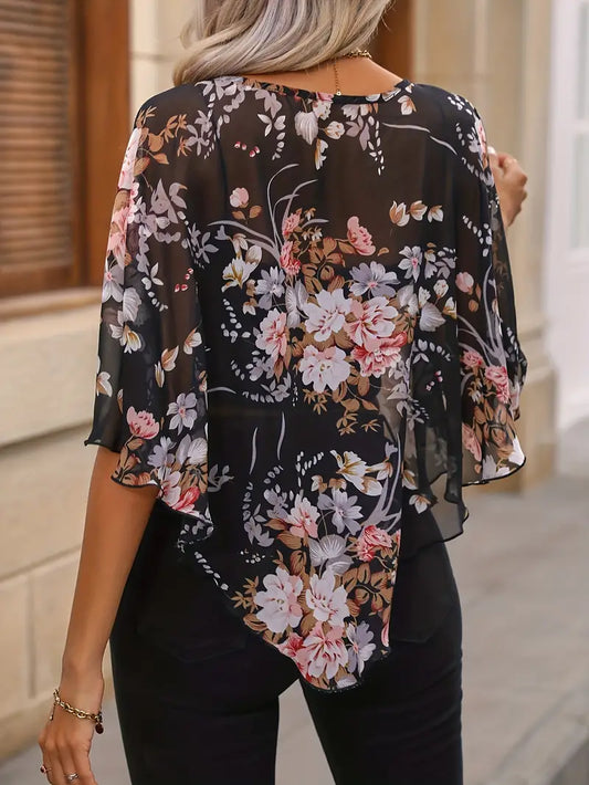 CD | Bluză asimetrică elegantă cu imprimeu floral