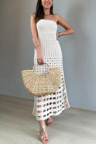CD | Rochie maxi rustică fără umeri cu patchwork și decupaje