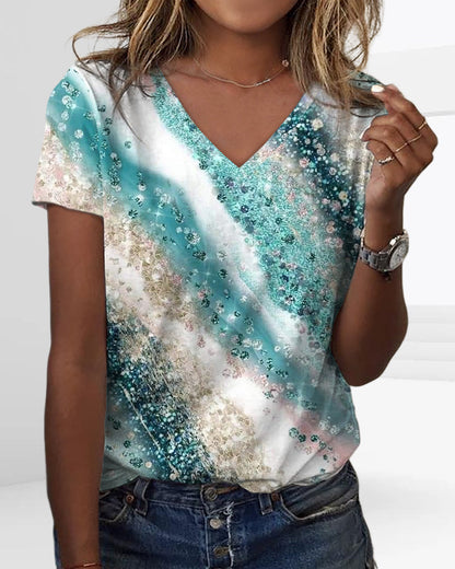 CD | Tricou cu decolteu în V și imprimare gradient color