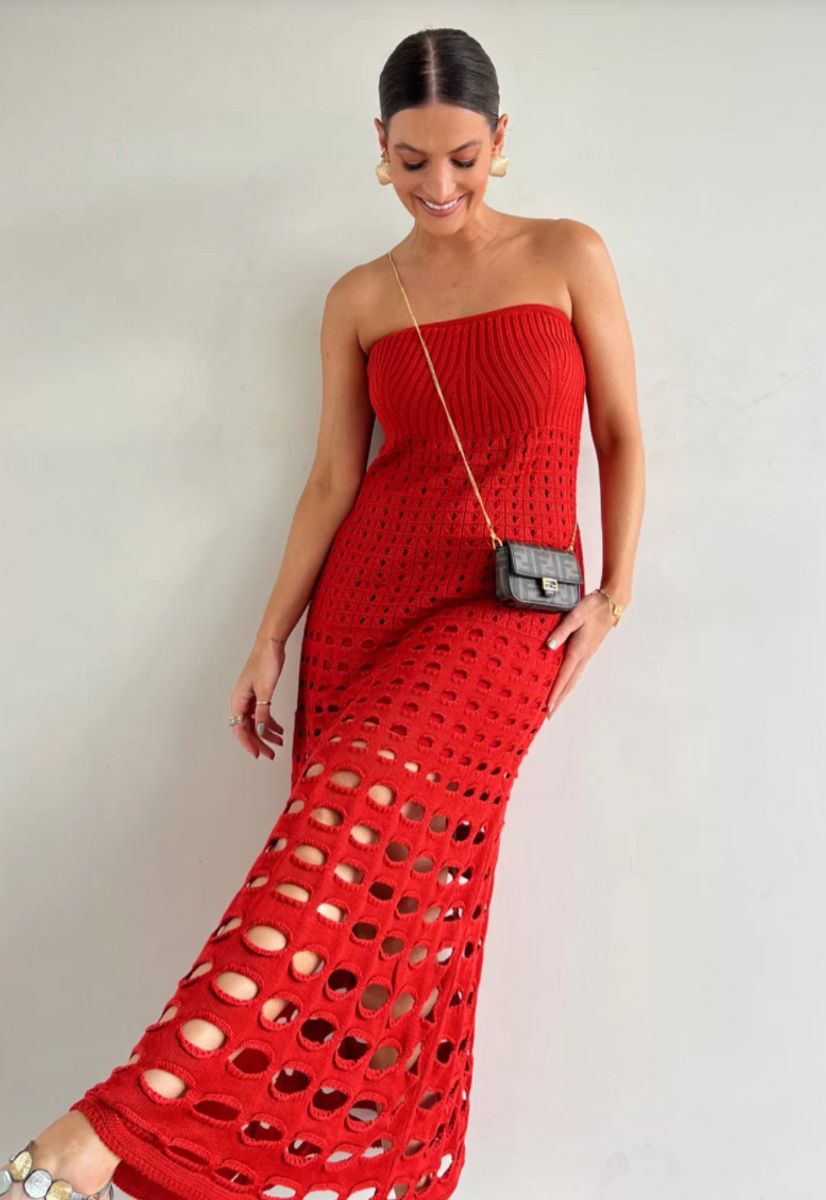 CD | Rochie maxi rustică fără umeri cu patchwork și decupaje