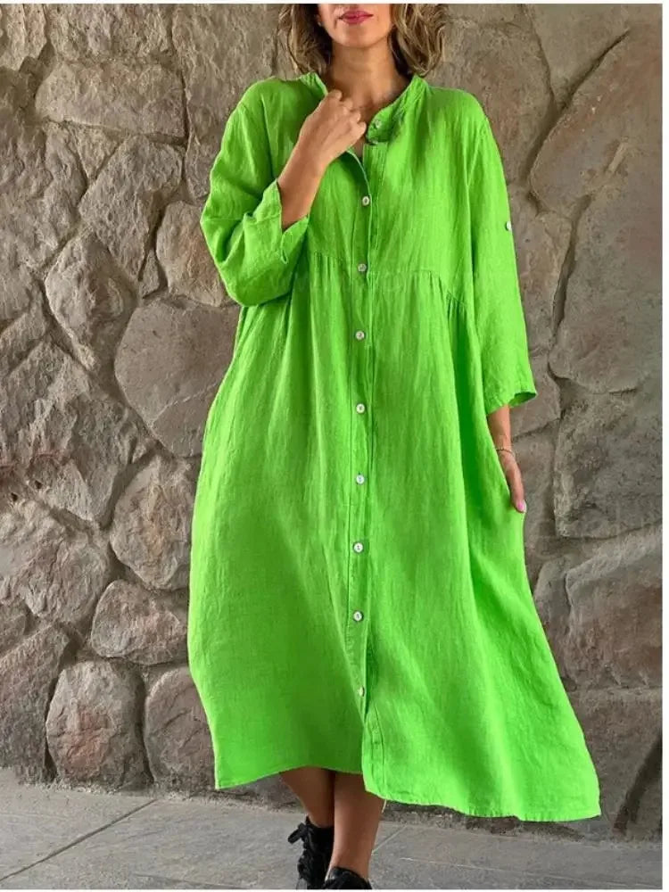 CD | Rochie cămașă lejeră din bumbac și in