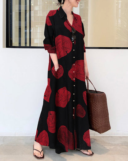 CD | Rochie maxi cu mânecă lungă, largă, cu imprimeu
