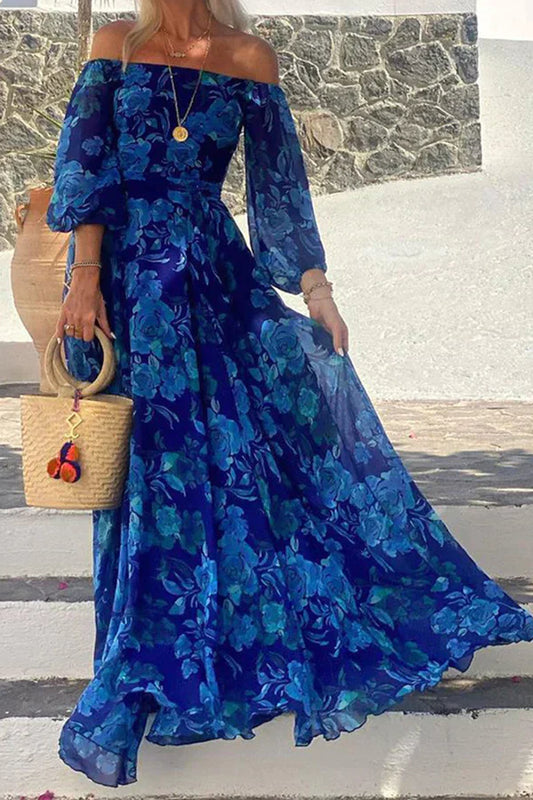 CD | Rochie maxi florală cu umăr liber pentru sărbători