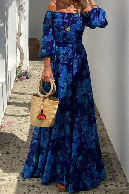 CD | Rochie maxi florală cu umăr liber pentru sărbători