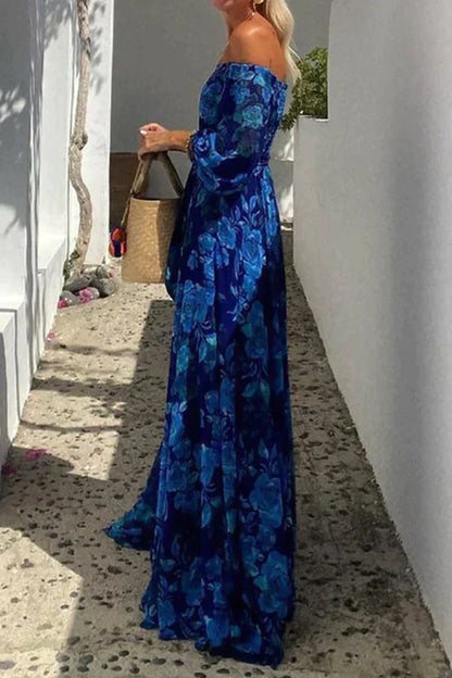 CD | Rochie maxi florală cu umăr liber pentru sărbători