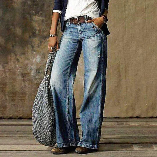 CD | Blugi vintage din denim cu picior lat și talie înaltă