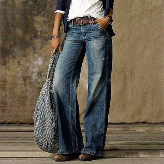 CD | Blugi vintage din denim cu picior lat și talie înaltă