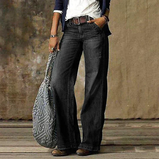 CD | Blugi vintage din denim cu picior lat și talie înaltă