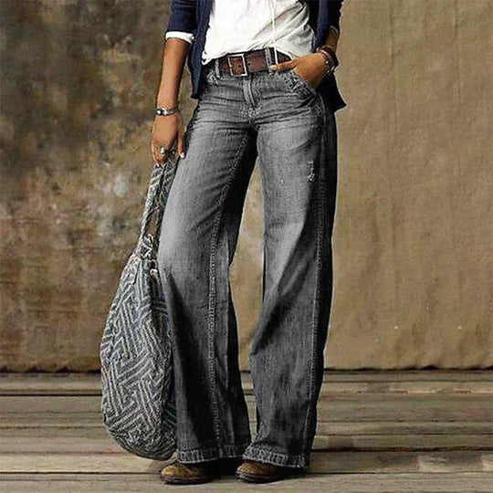 CD | Blugi vintage din denim cu picior lat și talie înaltă