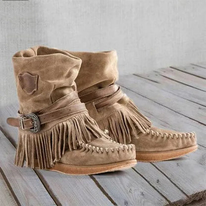 CD | Cizme mocasin cu franjuri Boho