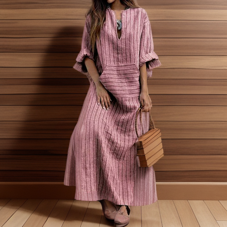 CD | Hailey┃Rochie maxi vintage cu decolteu în dungi