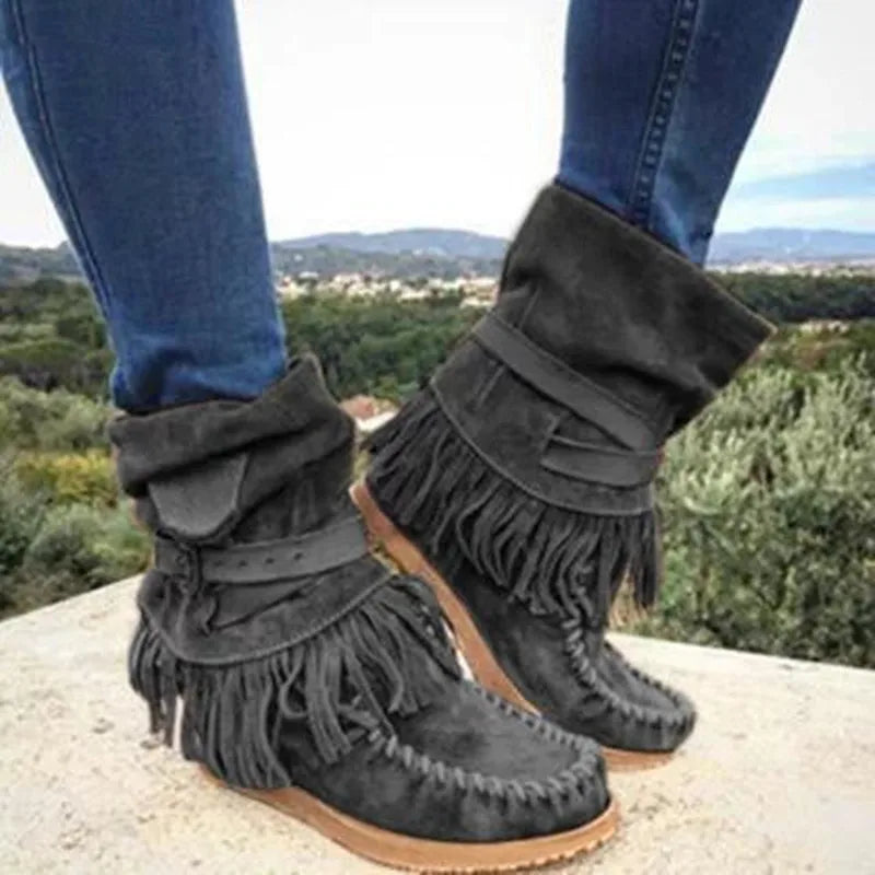 CD | Cizme mocasin cu franjuri Boho