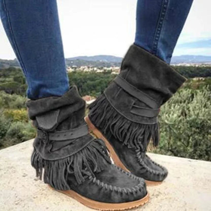 CD | Cizme mocasin cu franjuri Boho