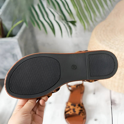 CD | Sandale plate cu imprimeu leopard
