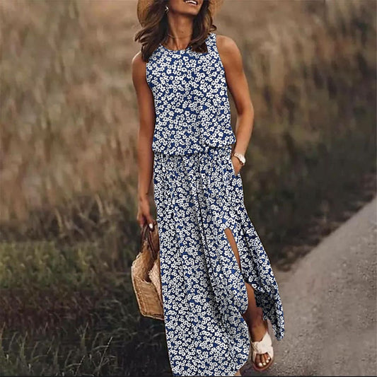 CD | Rochie maxi elegantă cu flori mici și buzunare