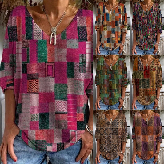 CD | Tricou geometric cu mâneci largi și model floral