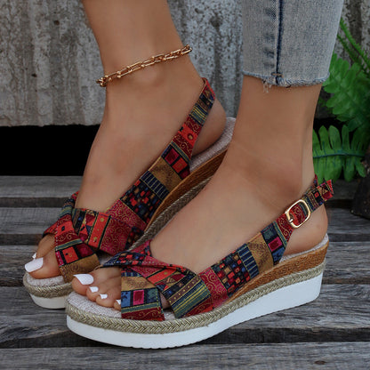 CD | Imprimat deschis slingback espadrile sandale wedge