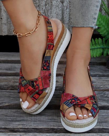 CD | Imprimat deschis slingback espadrile sandale wedge