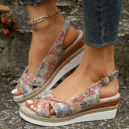 CD | Imprimat deschis slingback espadrile sandale wedge