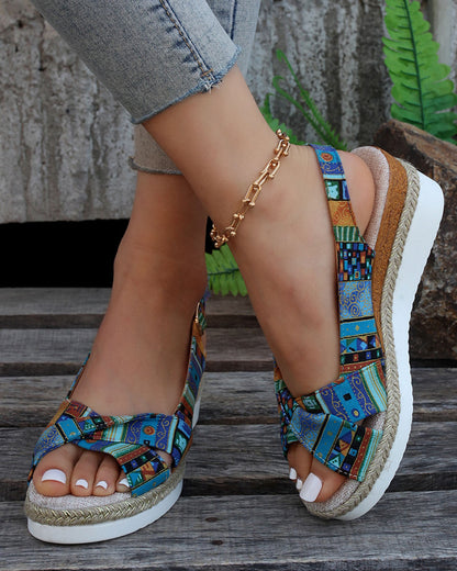 CD | Imprimat deschis slingback espadrile sandale wedge