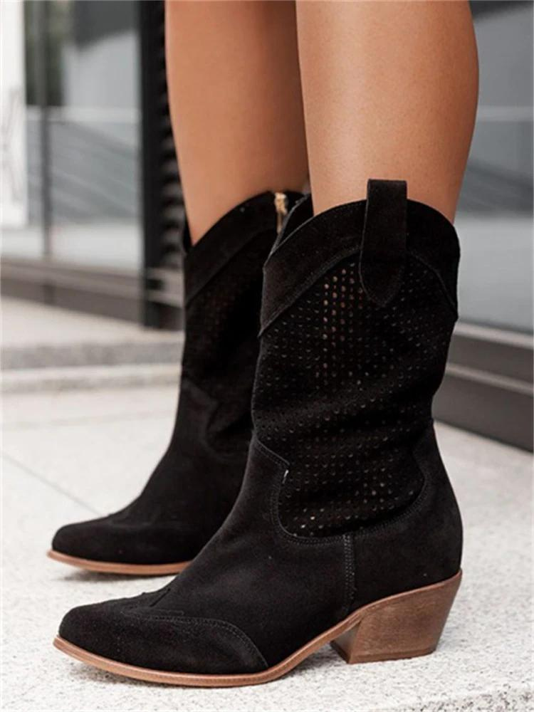 CD | Mid Heel Branded Suede Low Cut Women's Boots Trendy