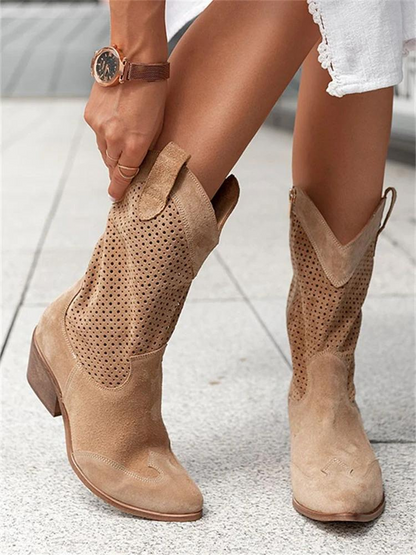 CD | Mid Heel Branded Suede Low Cut Women's Boots Trendy