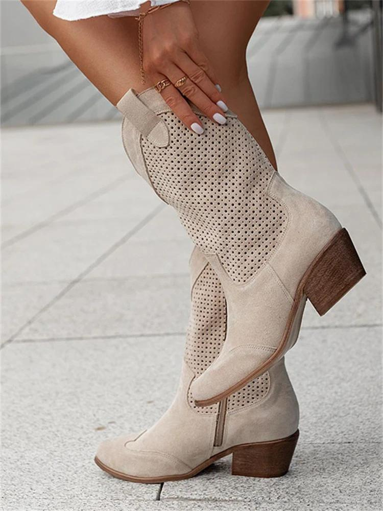 CD | Mid Heel Branded Suede Low Cut Women's Boots Trendy
