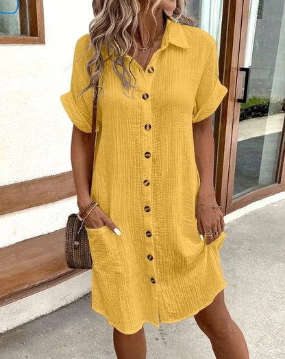 CD | Vintage Femei Solid Mini rochie de vară Moda V-Neck Trei Quater mâneci Bumbac rochie de lenjerie Ladies Casual Holiday Vestidos