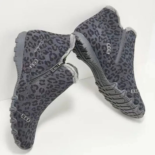 CD | Botine cu imprimeu leopard cu căptușeală din blană artificială