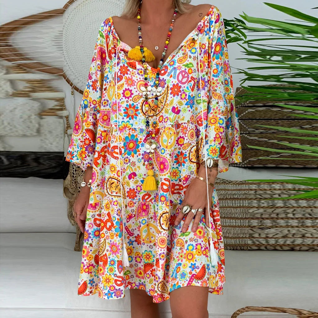 CD | plus Dimensiune rochie pentru femei Loose trimestru de vară Floral Rochie Mini Doamnelor Print Trei plus Dimensiune pantaloni formali Costume pentru femei