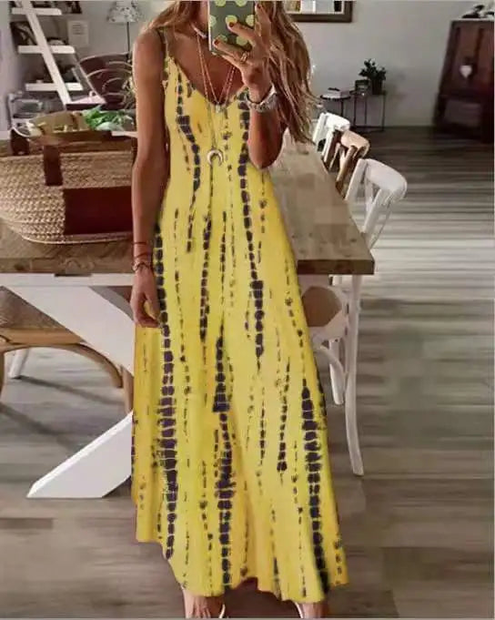 CD | Casual imprimate Maxi Spaghete curea rochii pentru femei V-Neck Backless A-Line rochie lungă Moda Boemian Style Beach Vestidos