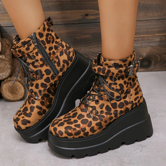 CD | Cizme cu model leopard în patformă