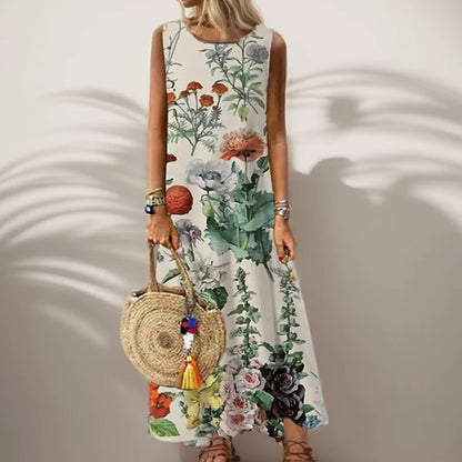 CD | Vintage Floral imprimate Femei Sleeveless Sundress Vara Loose Casual plaja rochie lungă doamnelor Bohemia Maxi rochii Party Vestidos