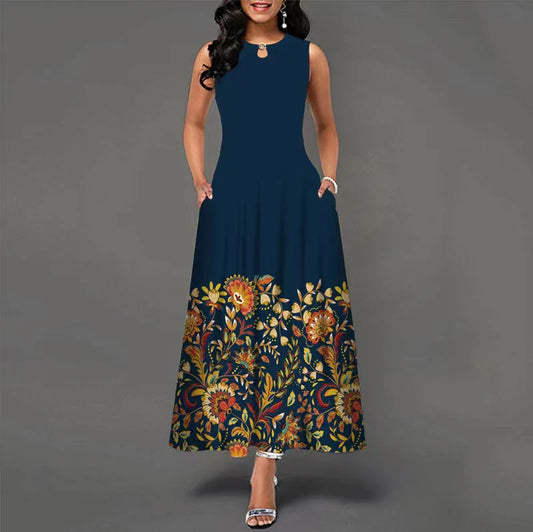 CD | New Casual Rochie lungă fără mâneci Femei imprimate Boemian Retro Maxi Rochii