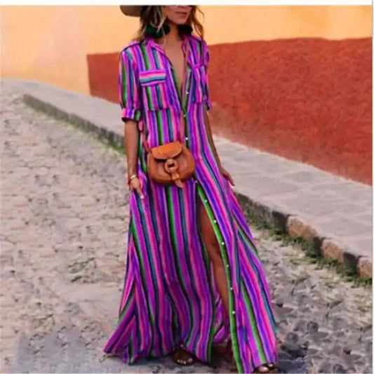 CD | Rochie lungă casual cu model în dungi