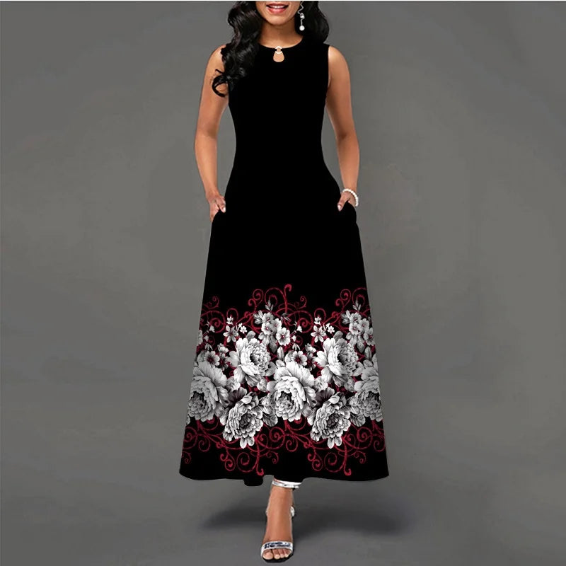 CD | New Casual Rochie lungă fără mâneci Femei imprimate Boemian Retro Maxi Rochii