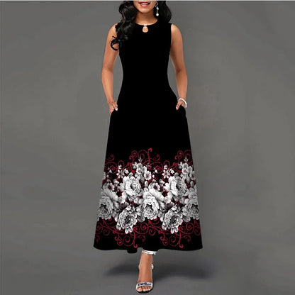 CD | New Casual Rochie lungă fără mâneci Femei imprimate Boemian Retro Maxi Rochii