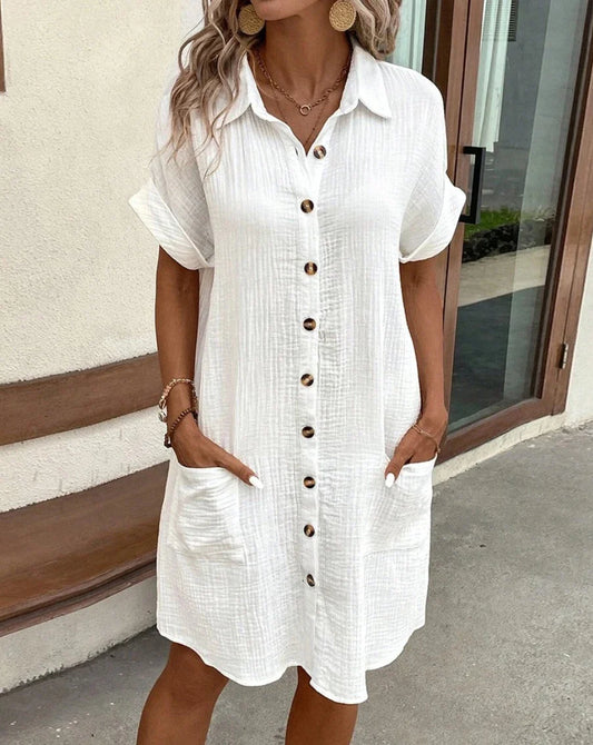 CD | Vintage Femei Solid Mini rochie de vară Moda V-Neck Trei Quater mâneci Bumbac rochie de lenjerie Ladies Casual Holiday Vestidos