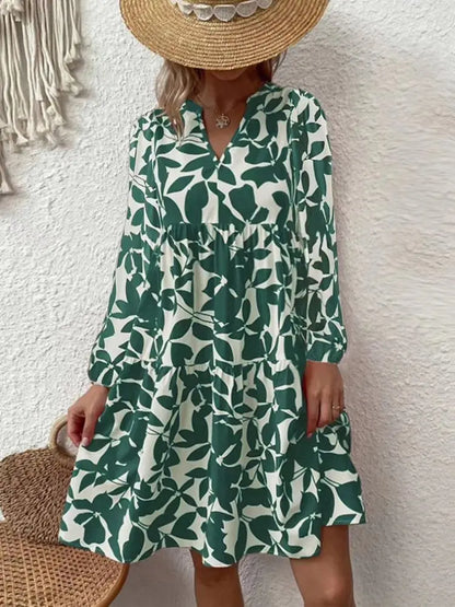 CD | 2024 Doamnelor de vară Elegant V-Neck plisat Linie Sundress Boho Print Mini rochie Casual Loose Oversize Beach Sundress