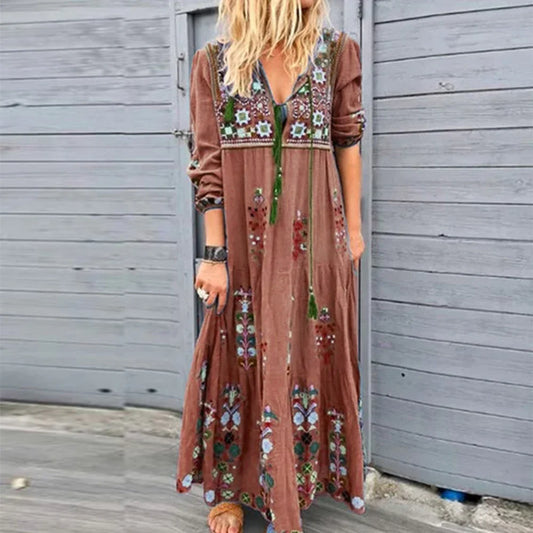 CD | Rochie lungă pentru femei 2023 Toamna Plaja Boemian Rochii Casual Vestido Robe Femei Îmbrăcăminte Y2K Floral Fusta Elegant Maxi Dress