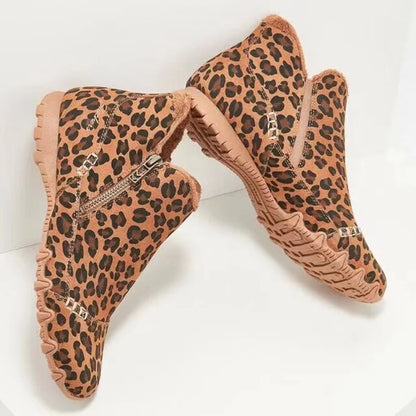 CD | Botine cu imprimeu leopard cu căptușeală din blană artificială