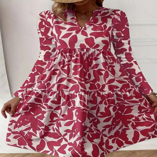 CD | 2024 Doamnelor de vară Elegant V-Neck plisat Linie Sundress Boho Print Mini rochie Casual Loose Oversize Beach Sundress