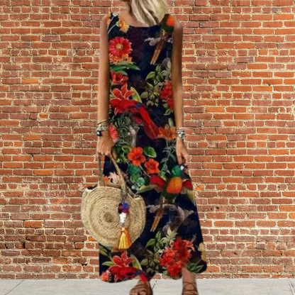 CD | Rochie lungă cu decolteu rotund și model floral
