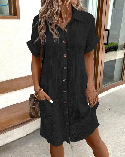 CD | Vintage Femei Solid Mini rochie de vară Moda V-Neck Trei Quater mâneci Bumbac rochie de lenjerie Ladies Casual Holiday Vestidos
