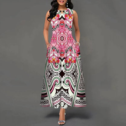 CD | New Casual Rochie lungă fără mâneci Femei imprimate Boemian Retro Maxi Rochii
