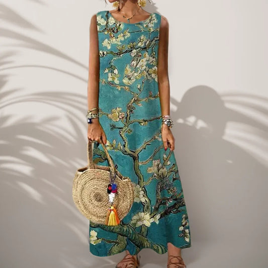 CD | Vintage Floral imprimate Femei Sleeveless Sundress Vara Loose Casual plaja rochie lungă doamnelor Bohemia Maxi rochii Party Vestidos